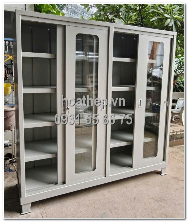 tủ đựng dụng cụ cửa kính cánh trượt, tủ kính cánh trượt 4 cánh, tủ cánh trượt kính cường lực, tủ kính 2000x600x2000, tủ đựng đồ cánh lùa
