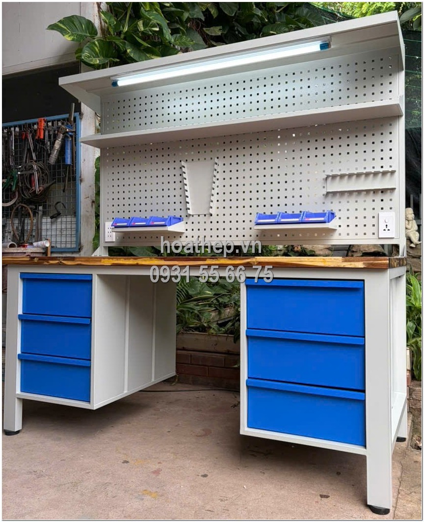 Bàn thao tác 1800mm, Bàn thao tác gắn bảng treo , Bàn làm việc công nghiệp 1800x750x1850 , Bàn thao tác có ngăn kéo và đèn , Bàn thao tác sơn tĩnh điện