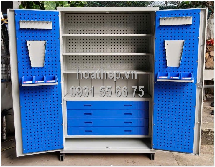 tủ dụng cụ 4 ngăn kéo, tủ dụng cụ công nghiệp, tủ đựng dụng cụ 1200x500x1800, tủ dụng cụ kết hợp bảng treo